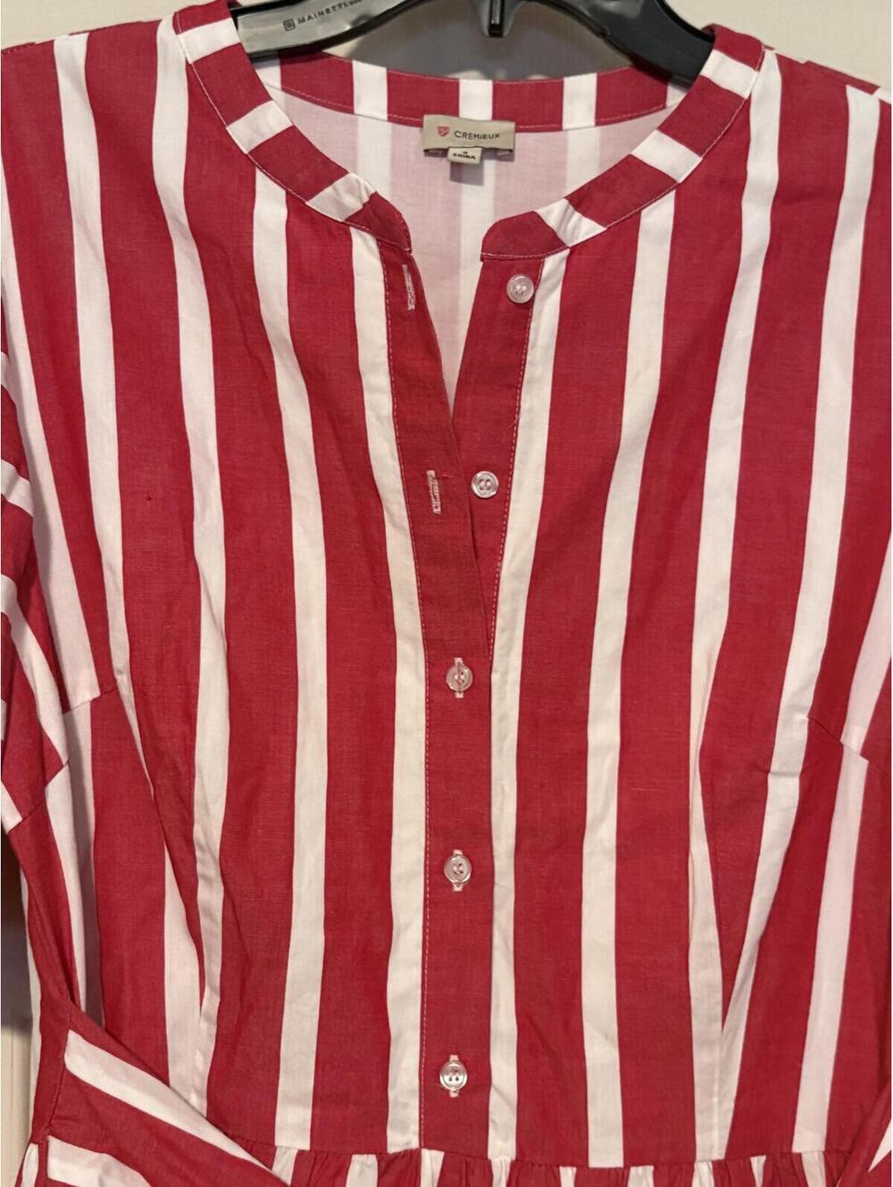 Cremieux Red White Stripe Shirt Dress Cottagecore Coastal Grandmother Americana - Picture 3 of 7